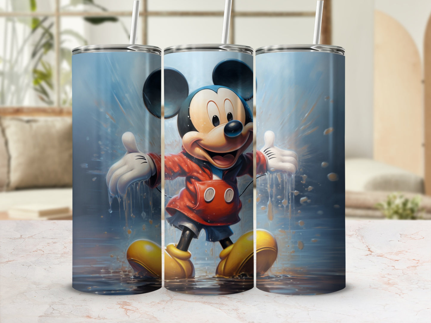 Cheerful Mickey Mouse Tumbler with Straw Stainless Steel