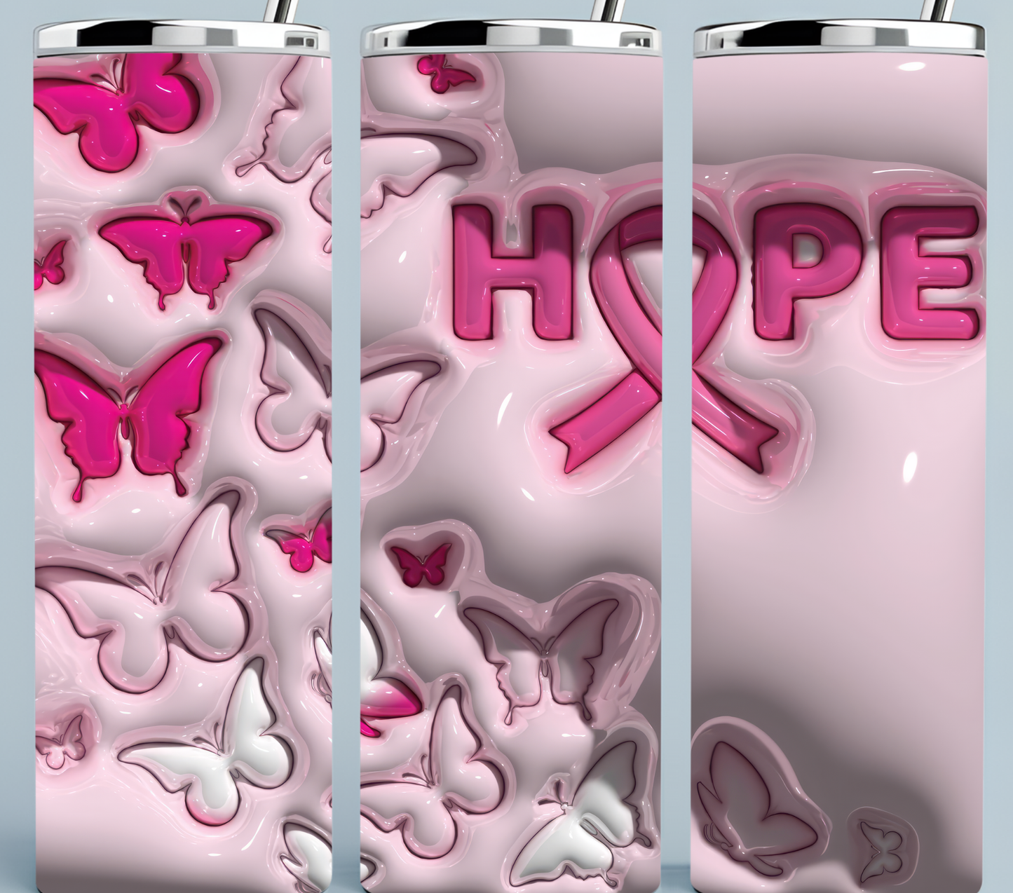 Breast Cancer Hope butterflies tumbler
