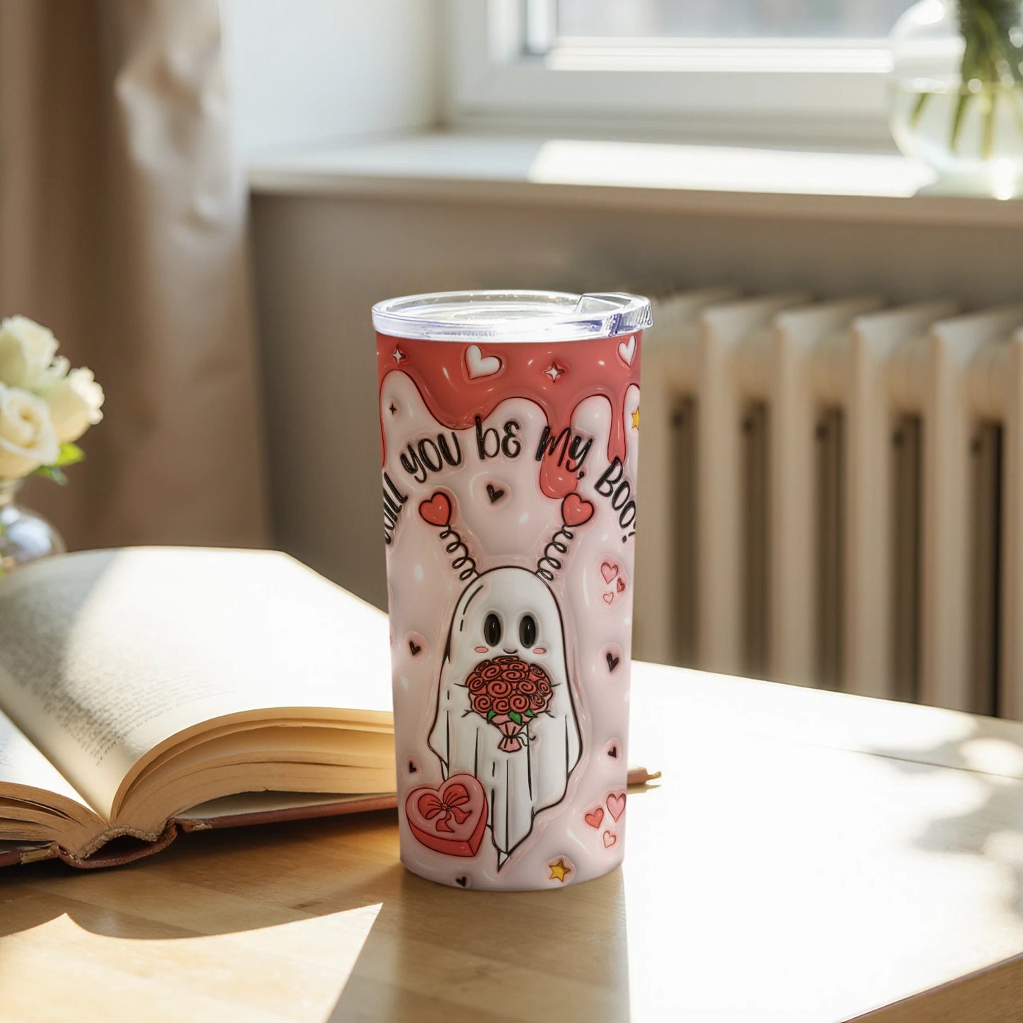 Cute Ghost Valentine's Day Insulated Travel Mug