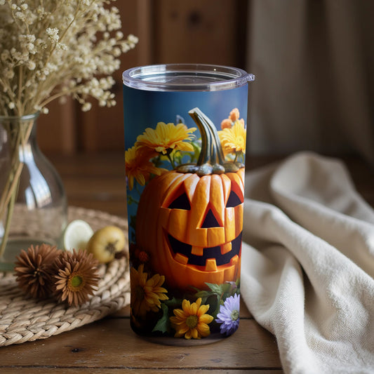 Halloween Pumpkin Tumbler with Floral Design Cup
