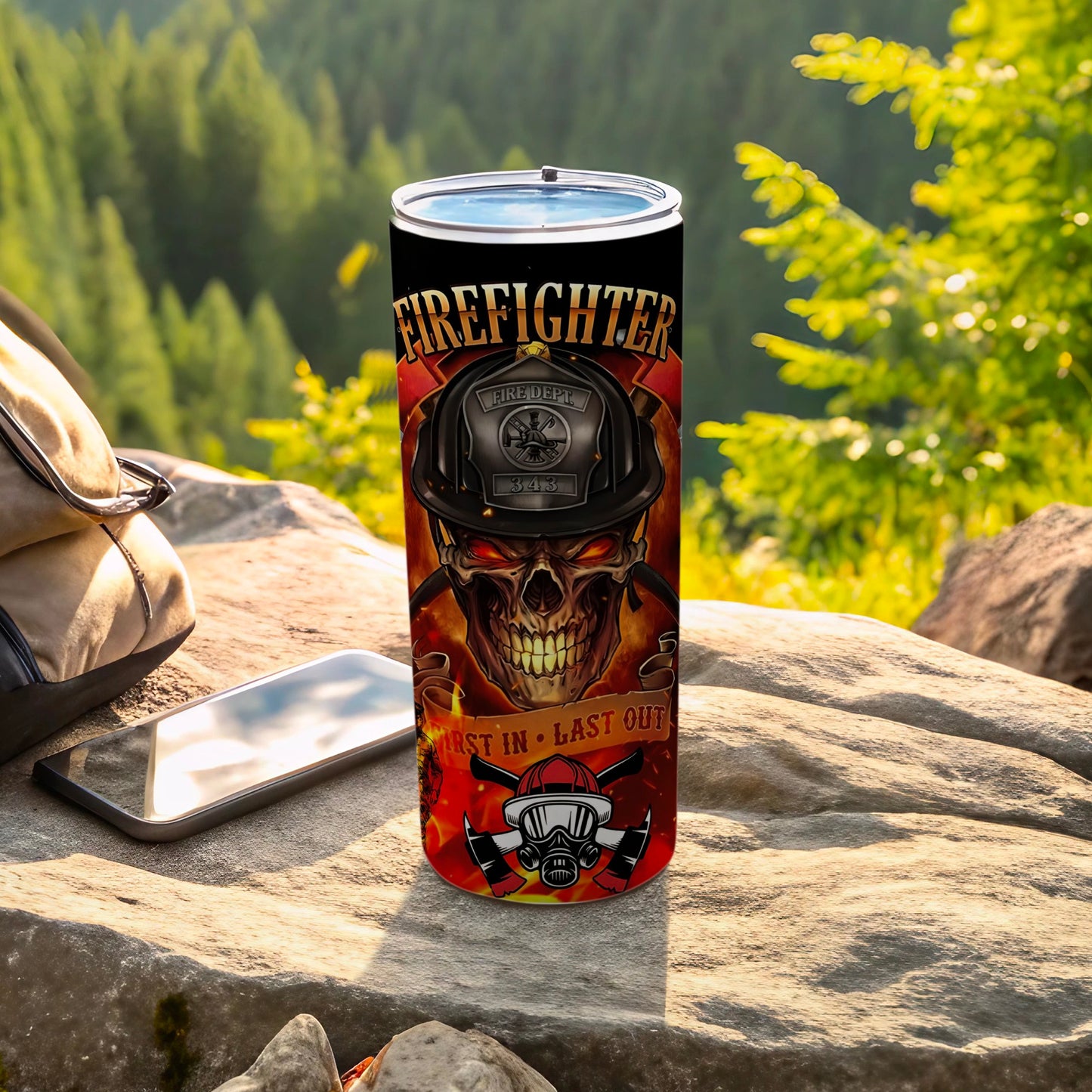 Firefighter Skull Design First In Last Out Tumbler