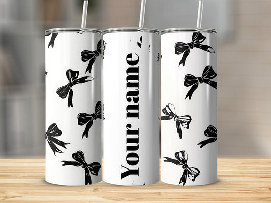 Custom Name Black Bow Design Tumbler Cup
