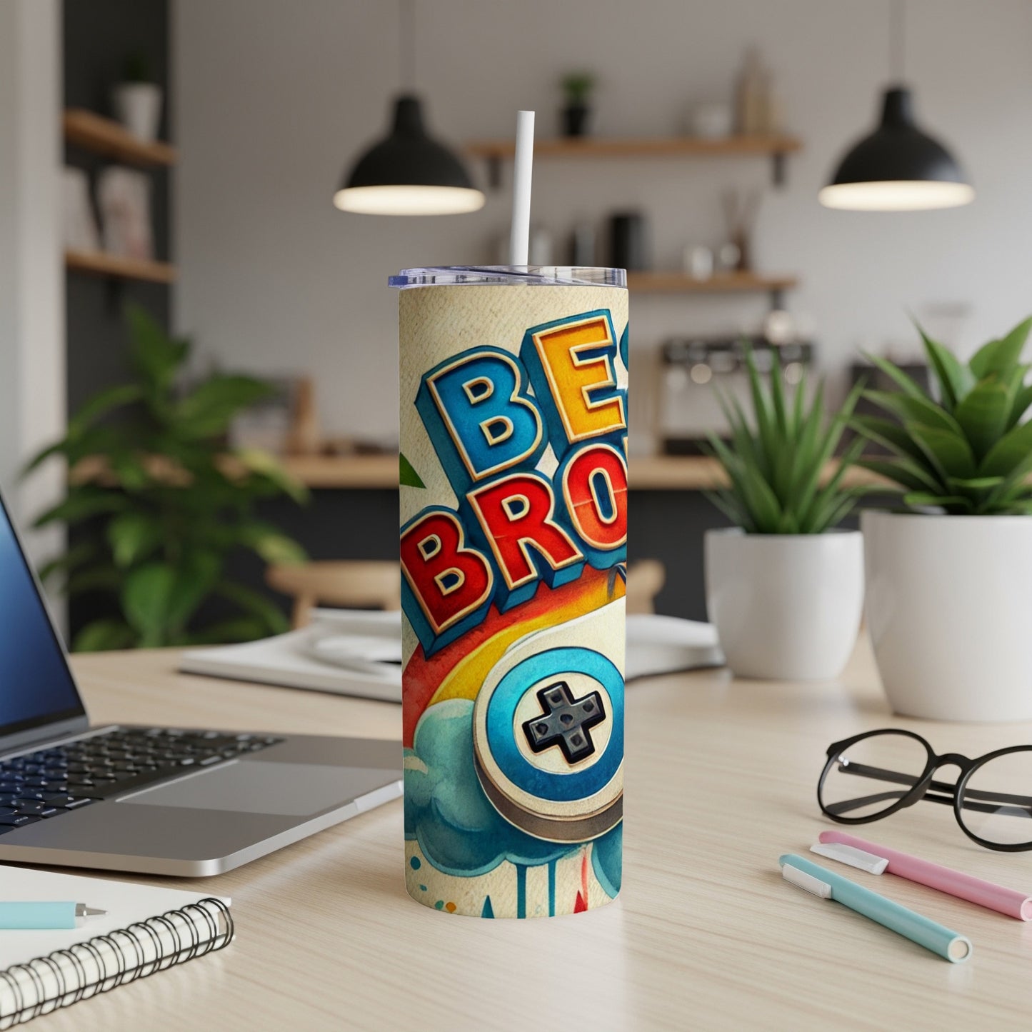Be Bro! tumbler with gaming controller and retro design.