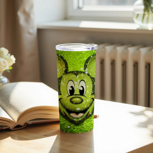 Green Sparkling Mouse Face Designer Beverage Tumbler