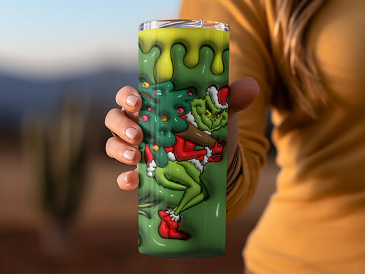 Festive Green Character with Santa Hat Drinkware Tumbler