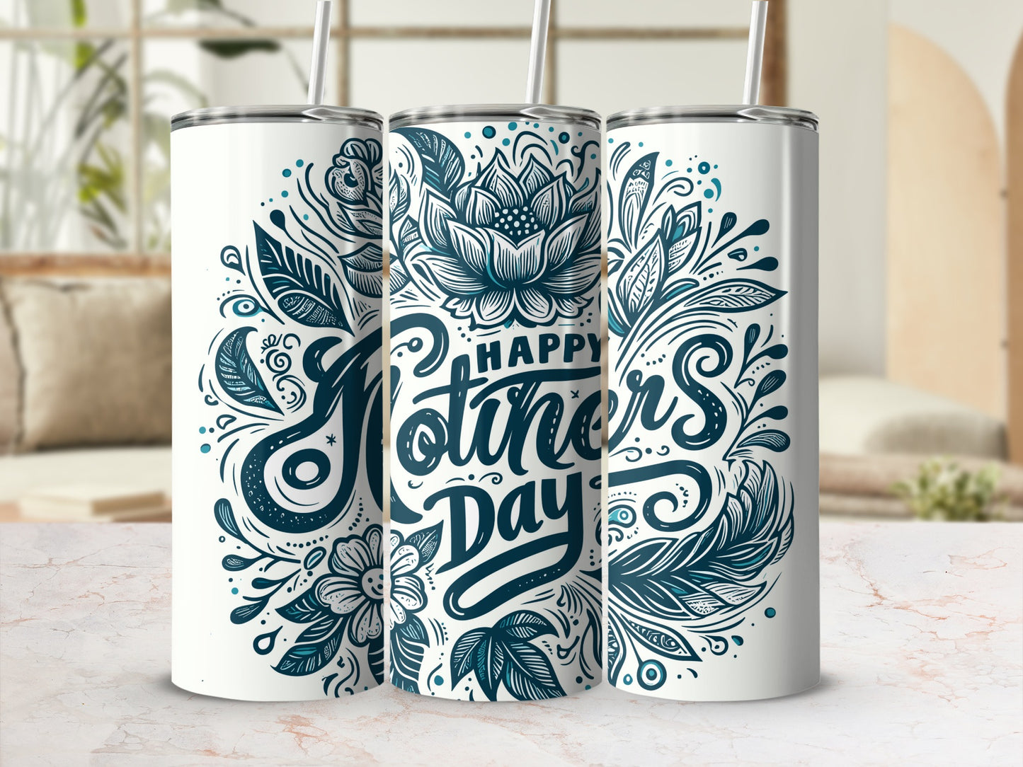 Happy Mothers Day Floral Design Beverage Tumbler