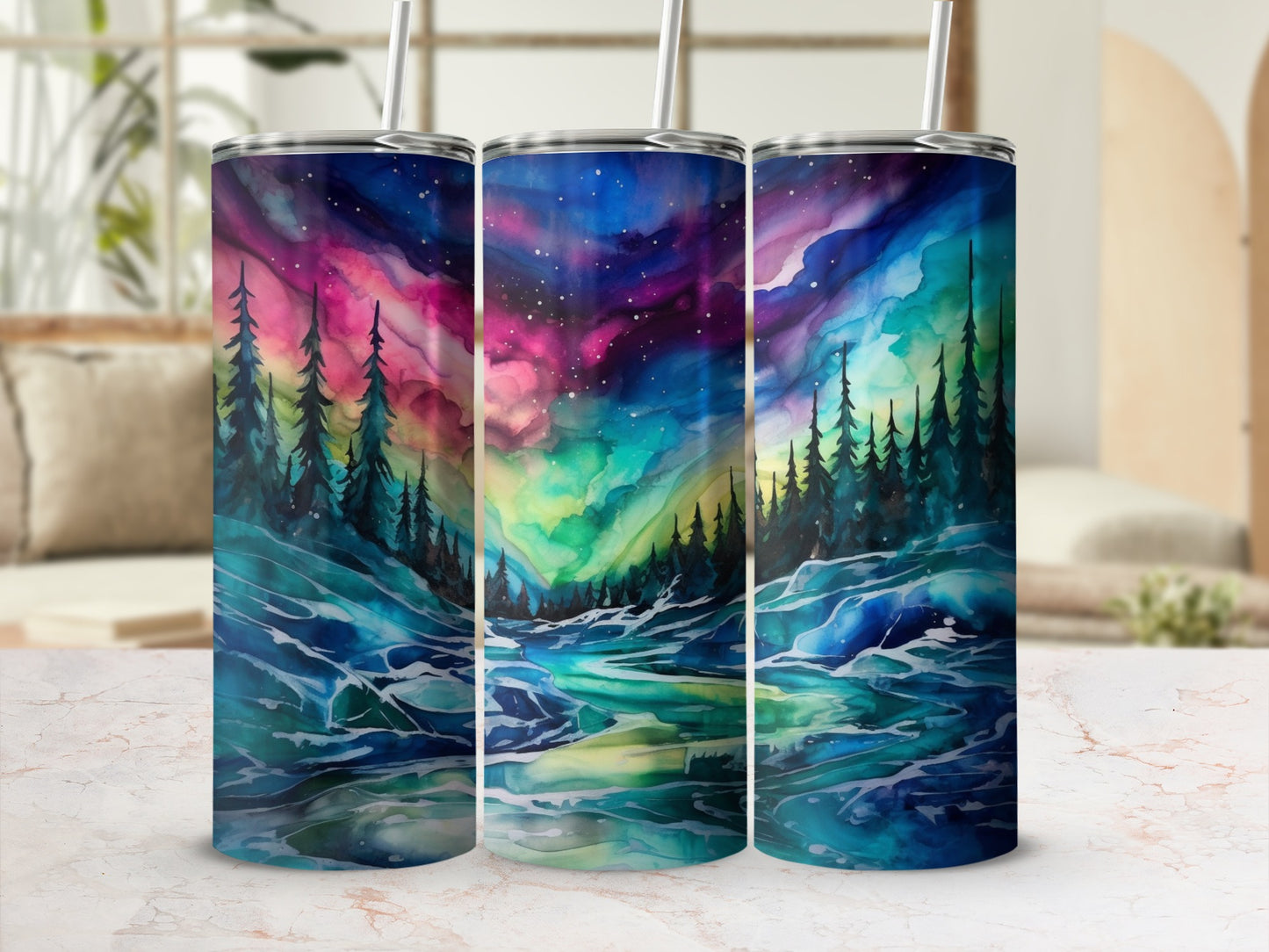 Northern Lights Forest Landscape Insulated Tumbler