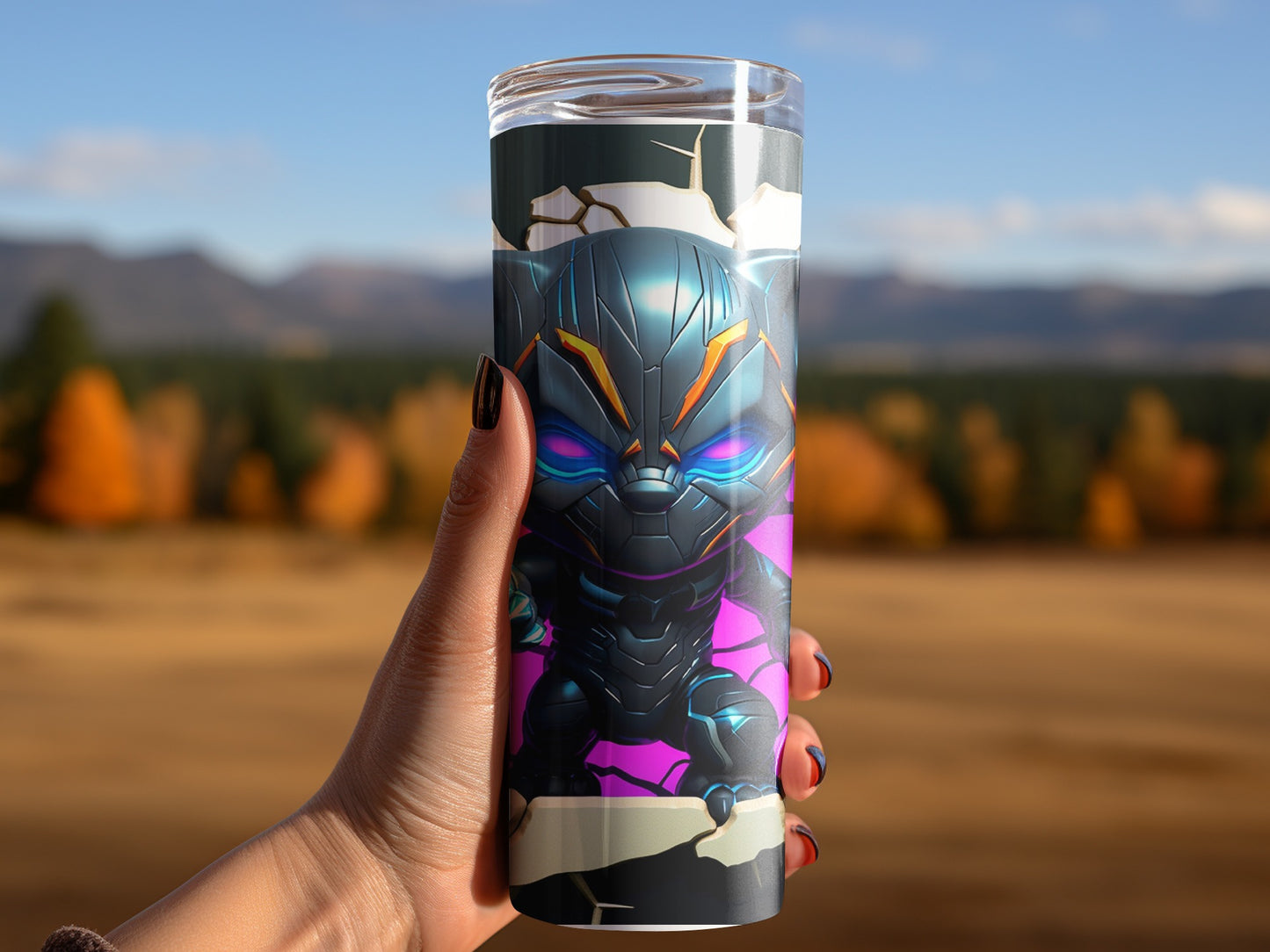 Unique Black Panther Tumbler with Colorful Design