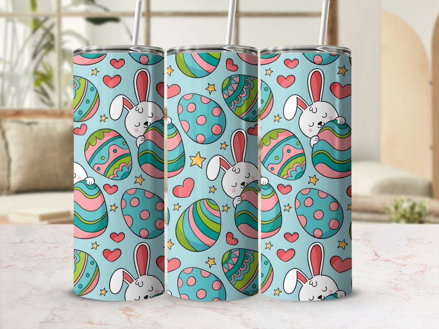Cute Easter Bunny and Colorful Eggs Tumbler Cup