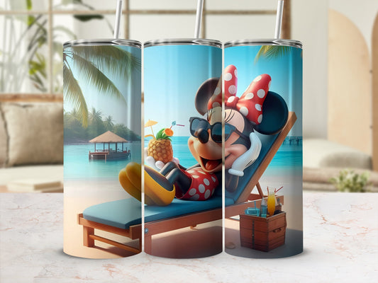 Relaxing Tropical Beach Mouse Cartoon Tumbler