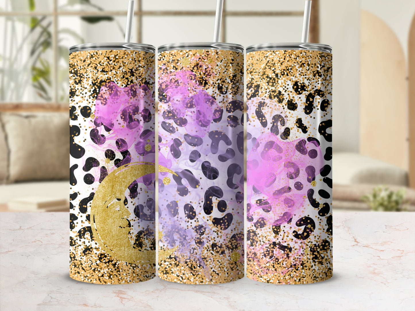Glitter Leopard Print Moon Tumbler product