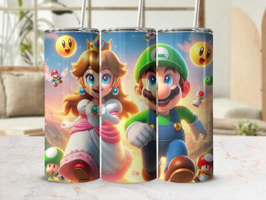 Princess Peach Luigi and Mario themed tumbler set