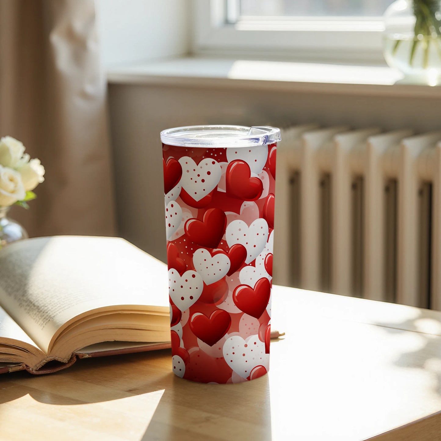Romantic Hearts Design Insulated Tumbler Cup