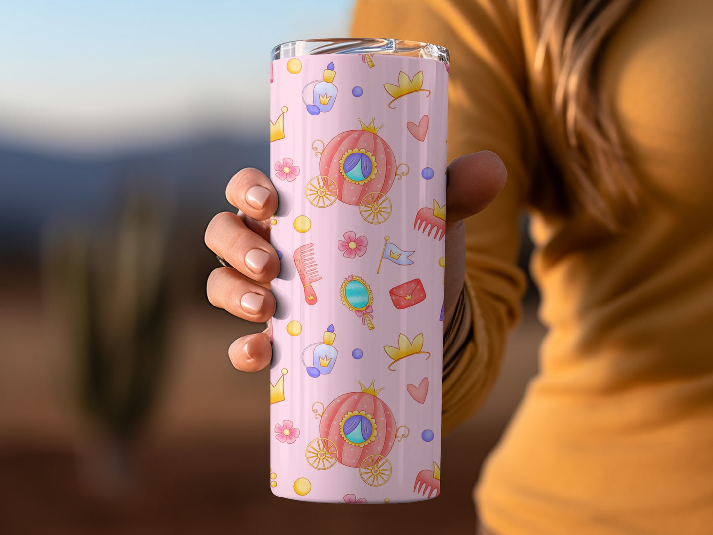 Princess Crown Castle Carriage on Pink Background Tumblers
