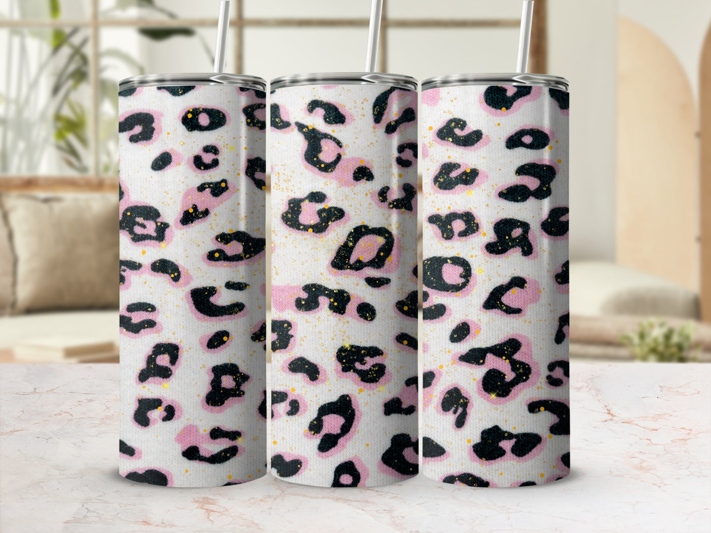 Pink Leopard Print Skinny Tumbler Trendy Drinkware