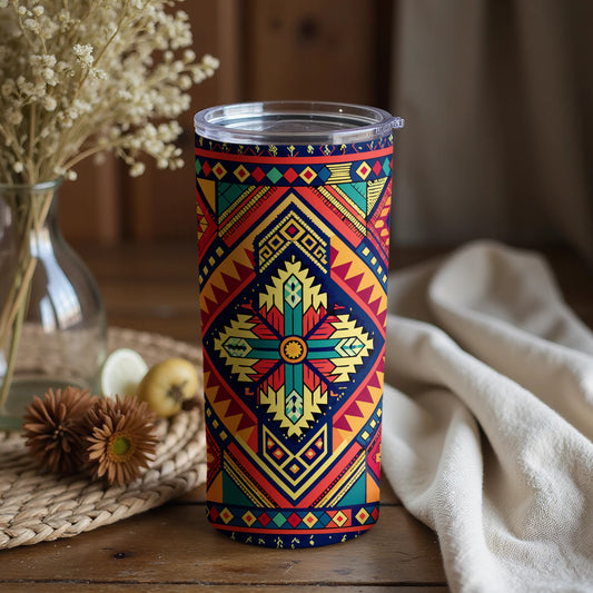 Vibrant Geometric Patterned Tumbler with Lid Tumbler