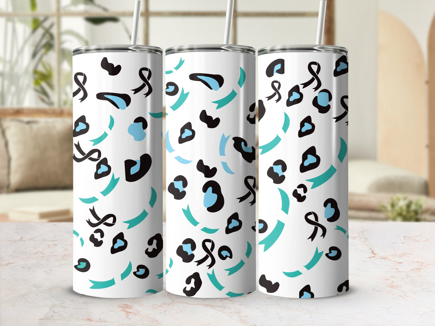 Stylish Abstract Pattern Tumbler with Straw Drink Container
