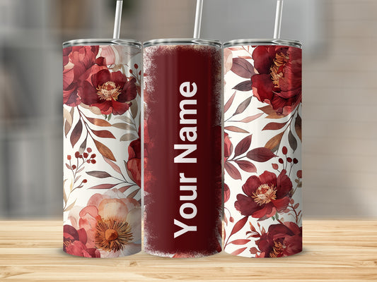 Personalized Floral Design Tumbler with Custom Name