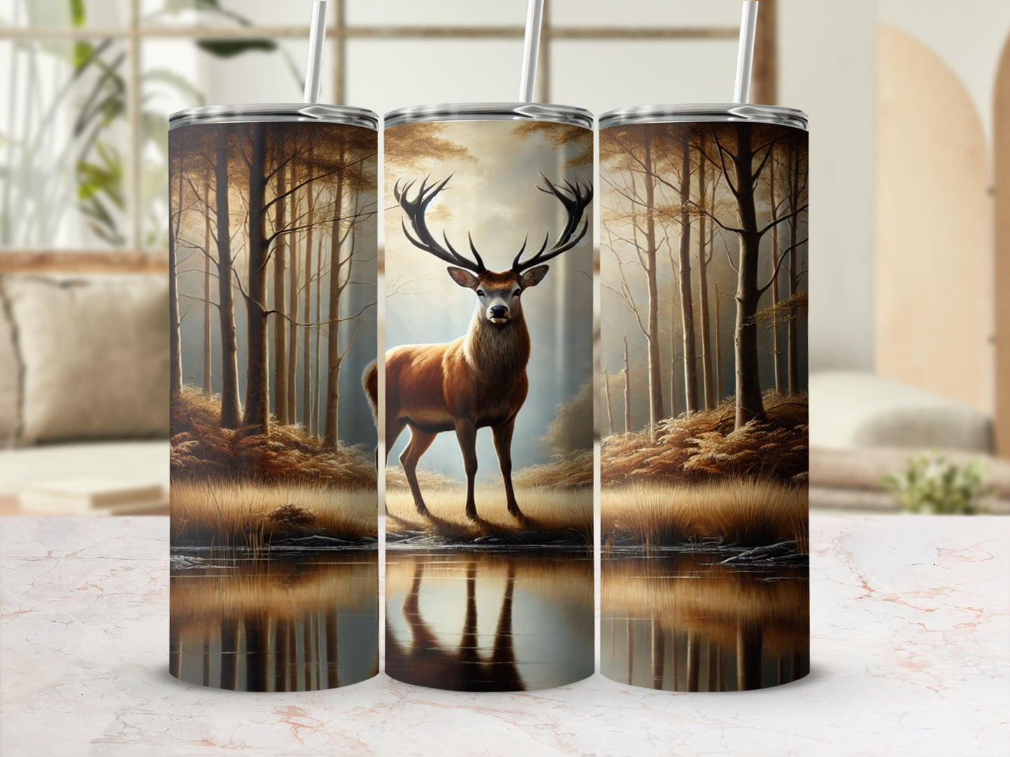 Majestic Deer in Forest Scene Tumbler Product