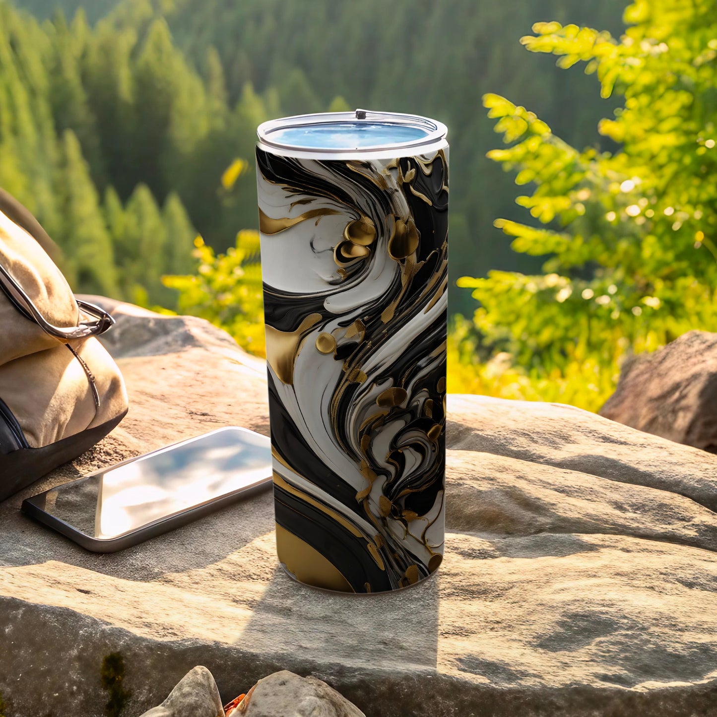 Black White Gold Abstract Swirl Marbled Tumbler product type