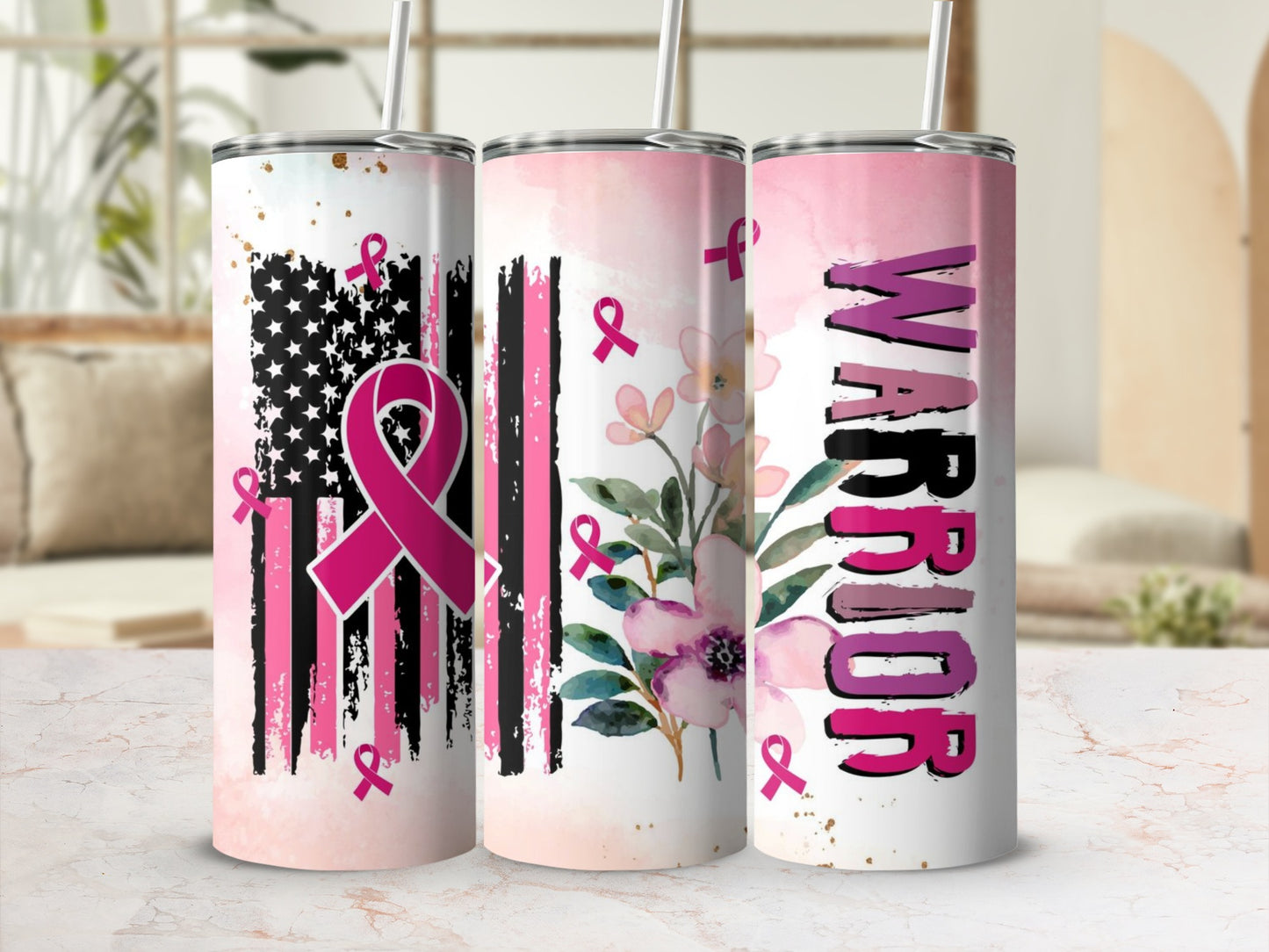 Breast Cancer Awareness Pink Ribbon Warrior tumbler