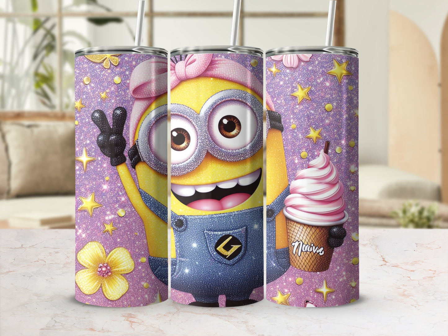 Cute Minion with Ice Cream Tumbler Design Pattern