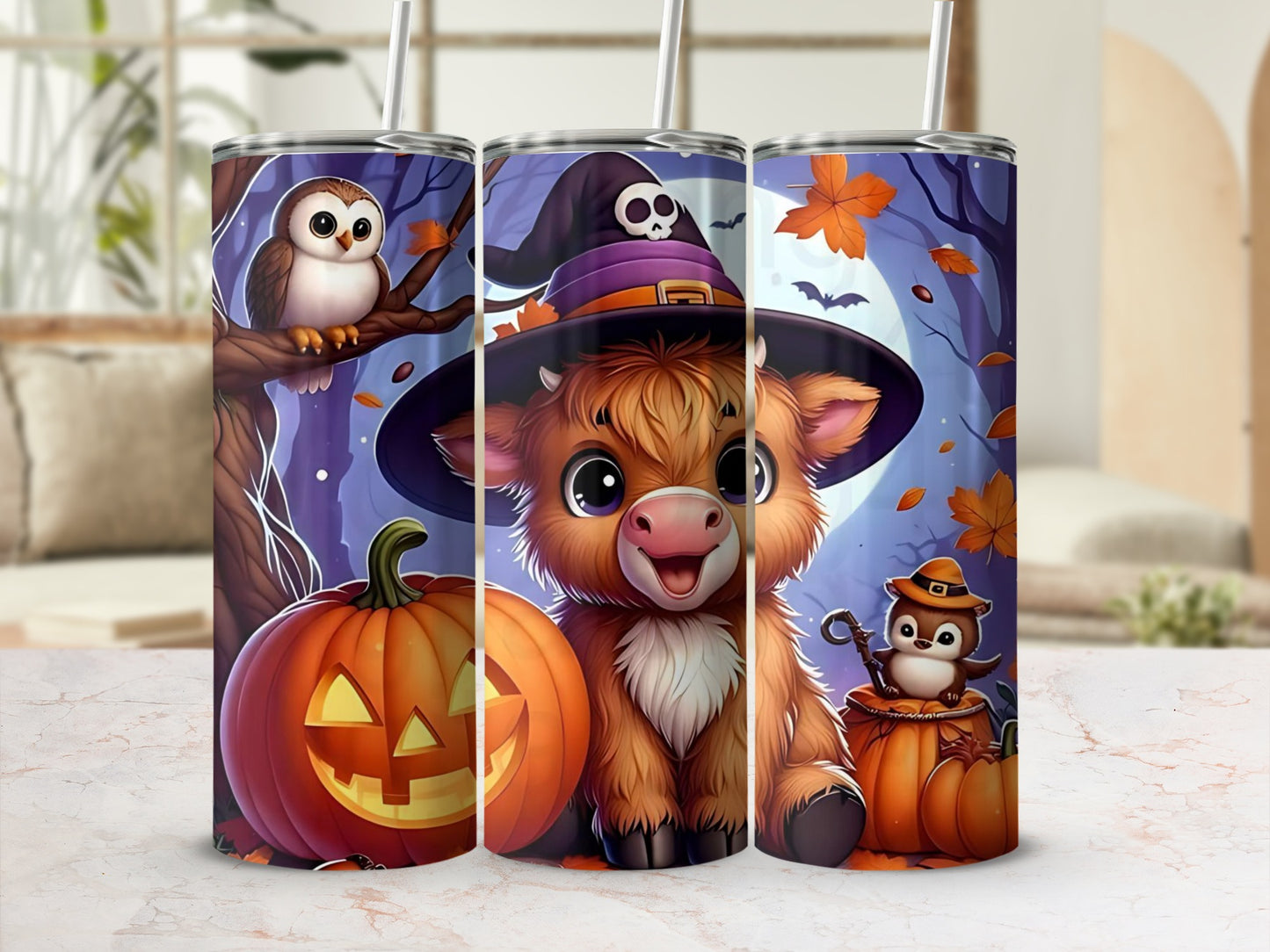 Cute Halloween Themed Animal and Pumpkin Tumbler