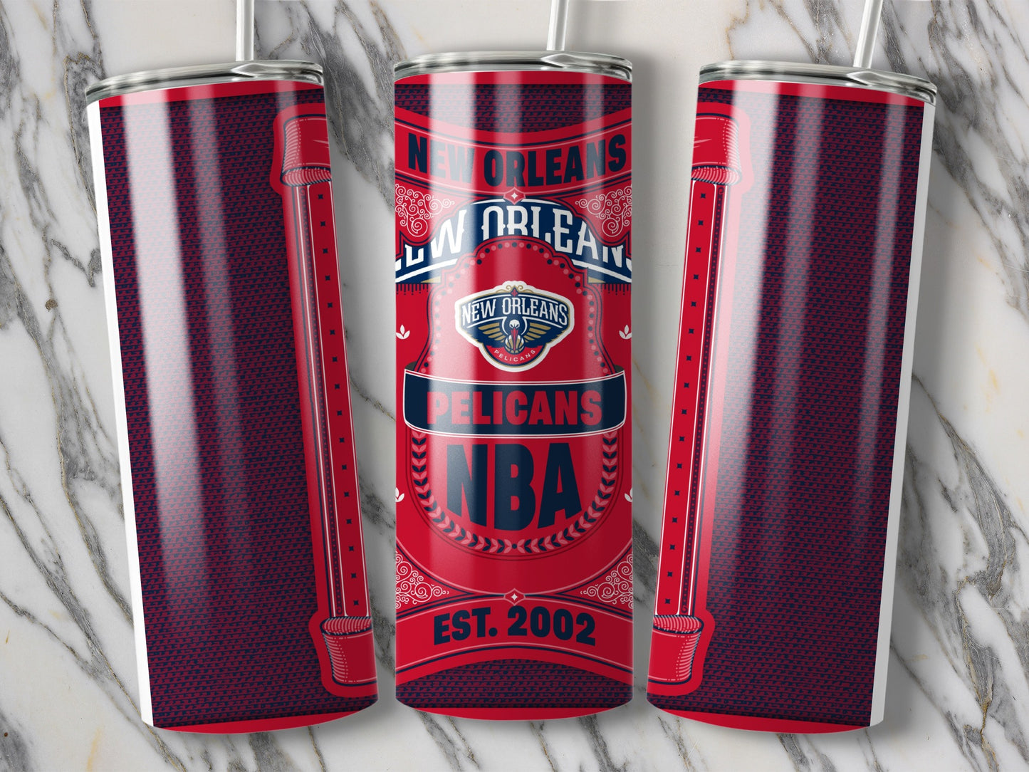 New Orleans Pelicans NBA Design Est 2002 Artwork Tumbler