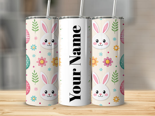 Personalized Easter Bunny and Flowers Tumbler Cup