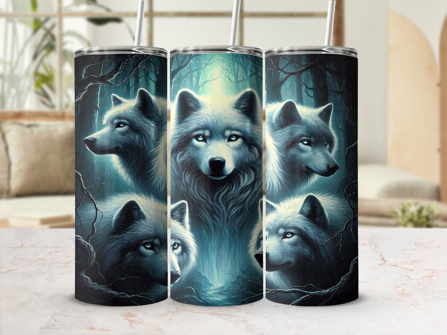 Majestic Wolf Pack Design Insulated Tumbler Product