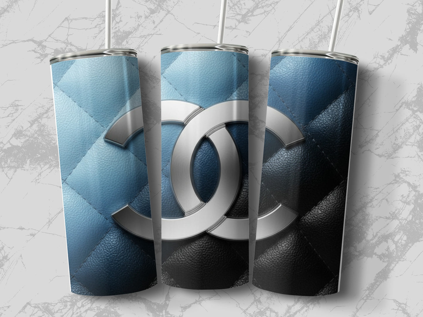 Stylish Quilted Pattern Blue Tumbler with Monogram Design