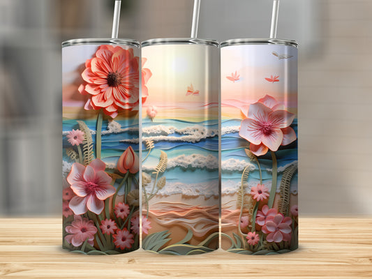 Pink Floral Beach Ocean Sunset Layered Design product type