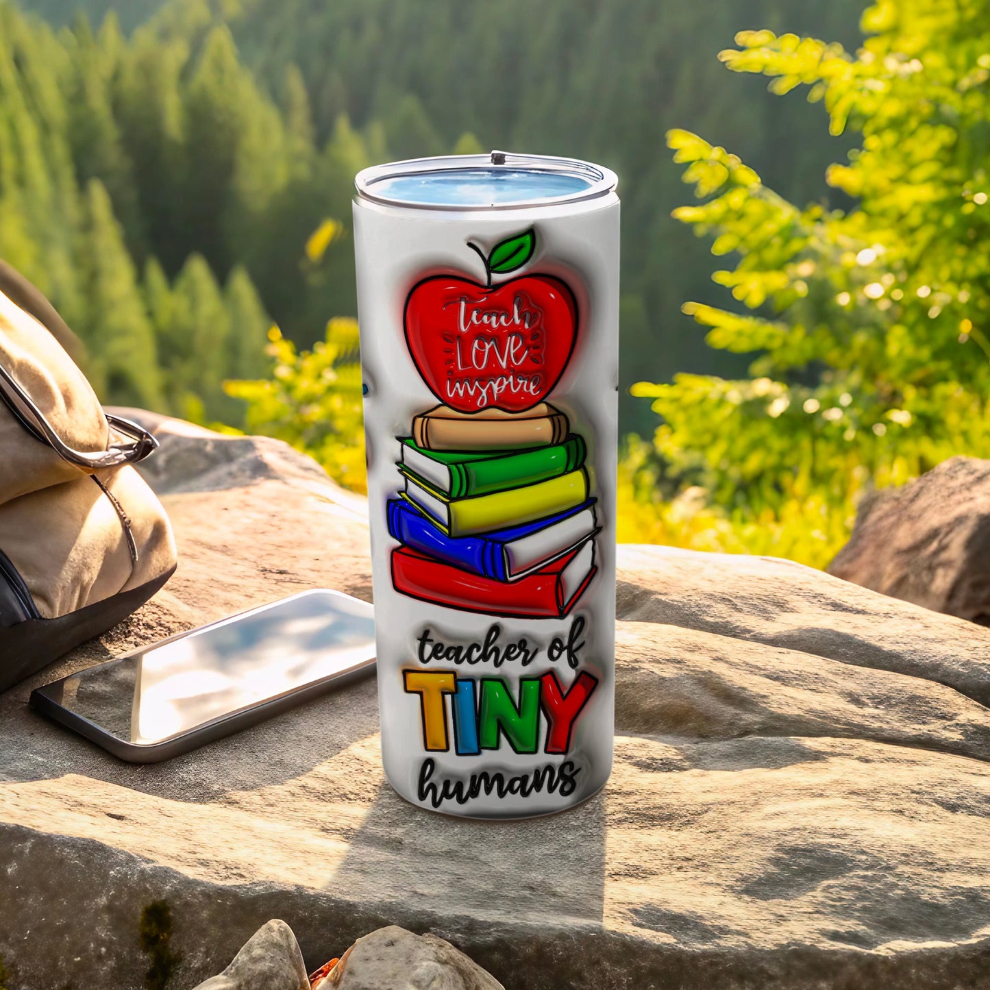 Teacher Apple Stacked Books Tiny Humans Tumbler product type