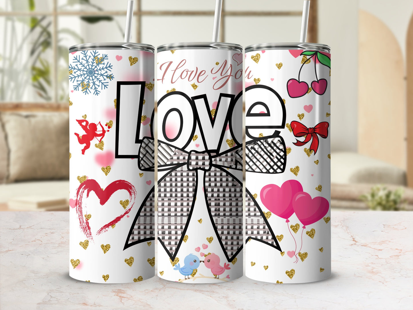 Love Themed Decorated Stainless Steel Tumbler