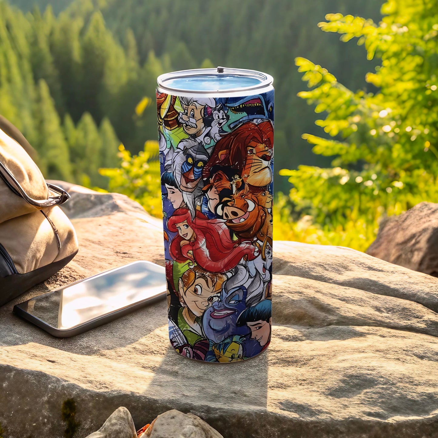 Colorful Cartoon Characters Travel Tumbler Cup for Outdoor Adventures