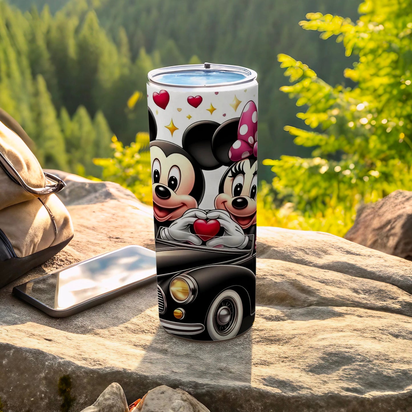 Cute Cartoon Couple With Hearts Travel Mug