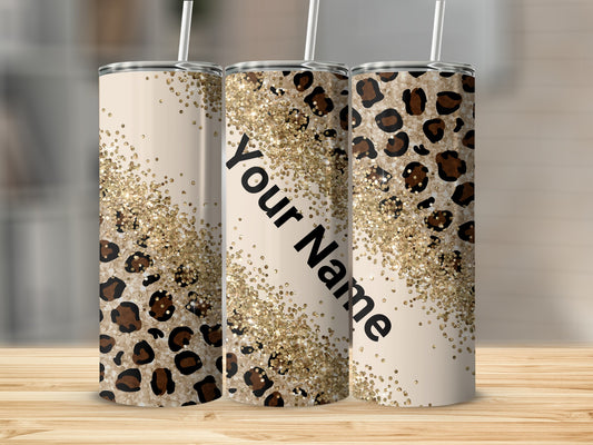 Custom Leopard Print Glitter Personalized Tumbler