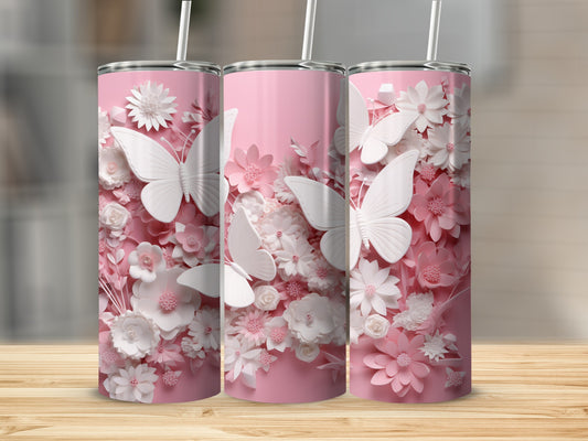 Pink Butterflies Flowers Tumbler Gorgeous Papercut product type