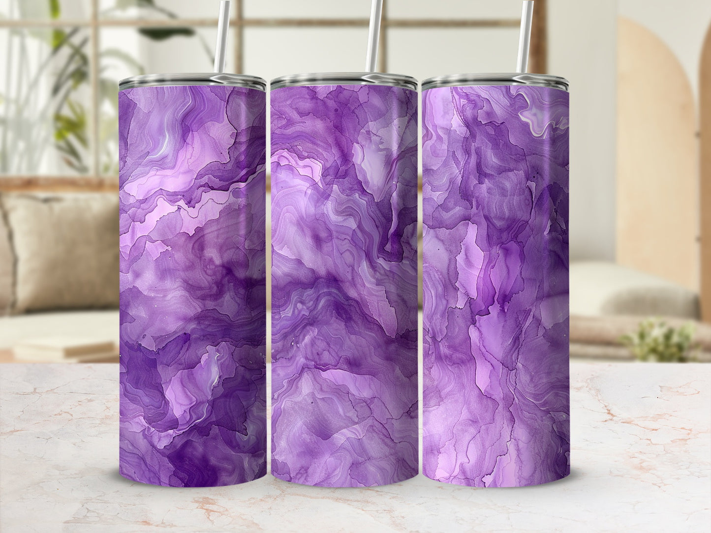 Stunning Abstract Purple Design Tumbler Flask
