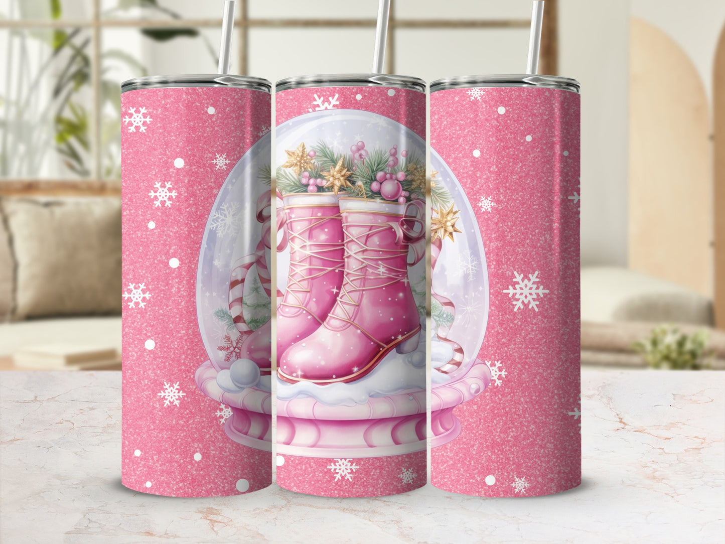 Pink Snowflake Winter Ice Skates Tumblers