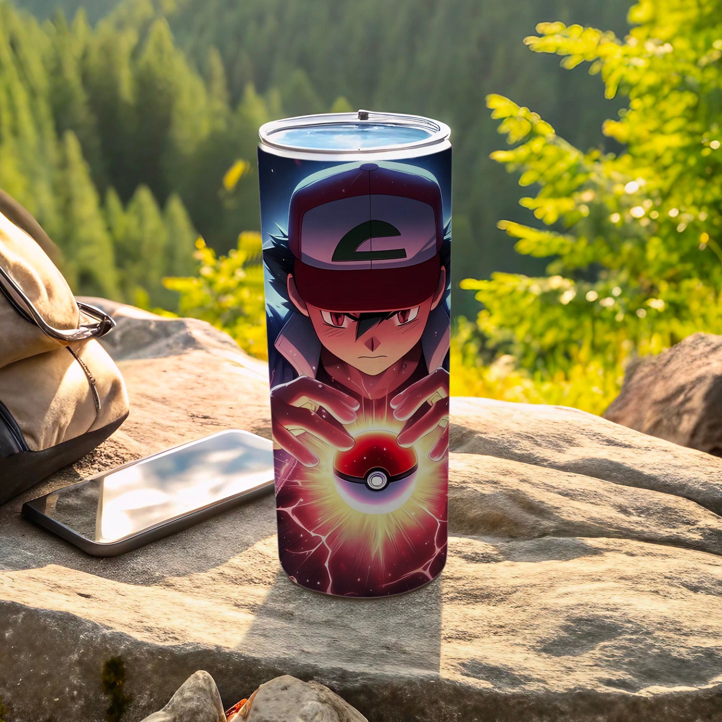Anime Character with Pokeball Design on Tumbler