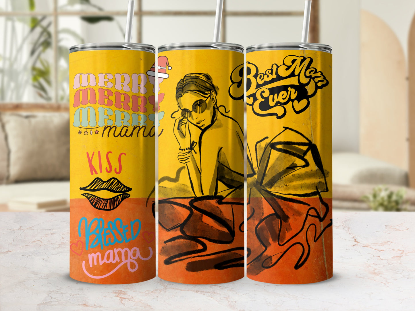 Merry Mama Best Mom Ever Kiss Blessed Mama Tumbler