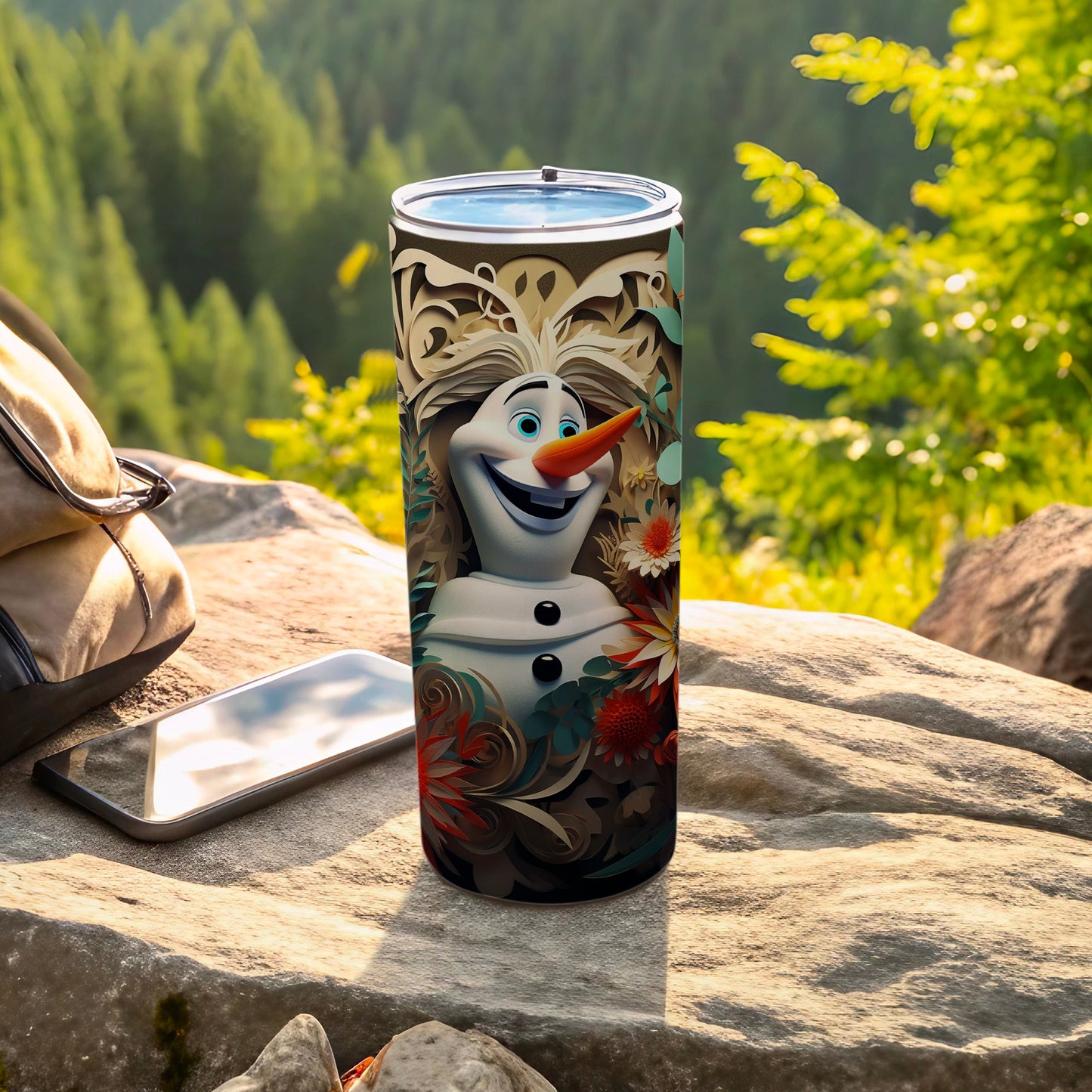 Olaf Forest Pattern Travel Tumbler for Outdoor Adventures
