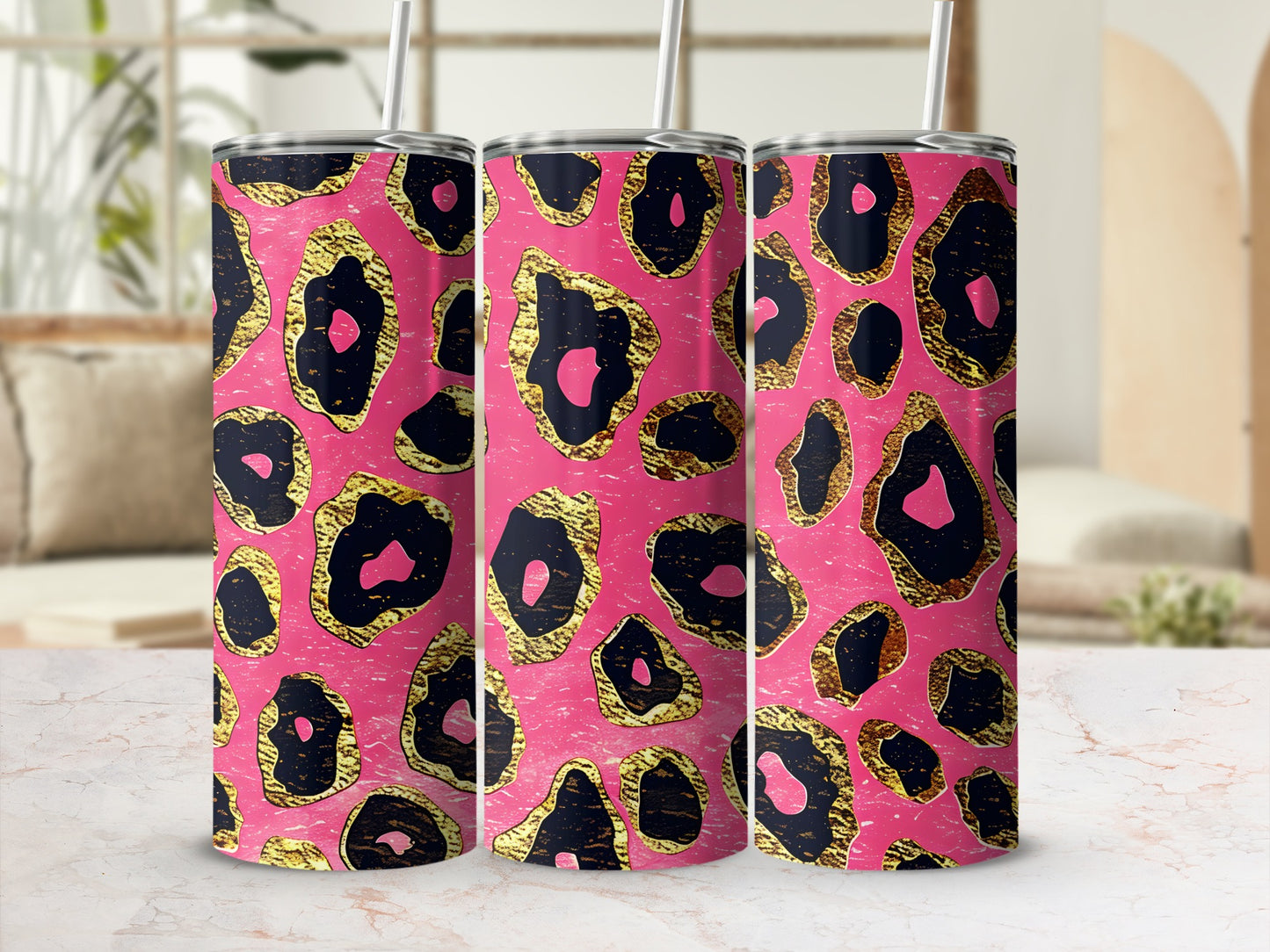 Pink and Black Leopard Print Insulated Tumbler Cup