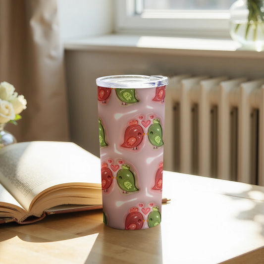 Adorable Pink and Green Bird Pattern Tumbler