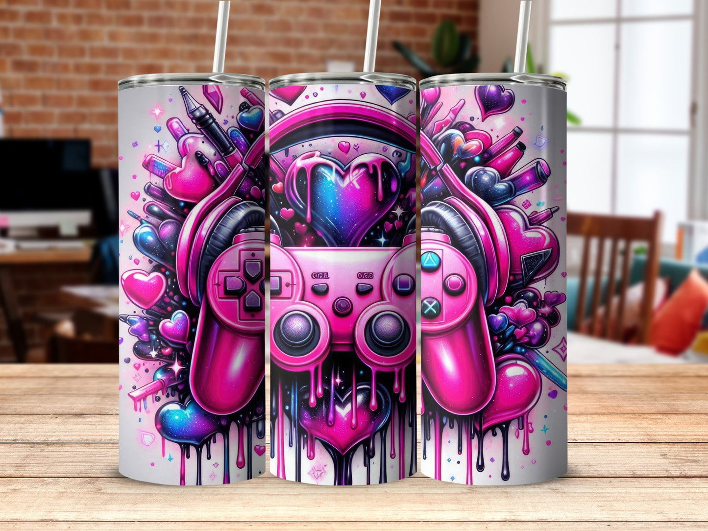 Vibrant Gaming Art Tumbler with Controller Design