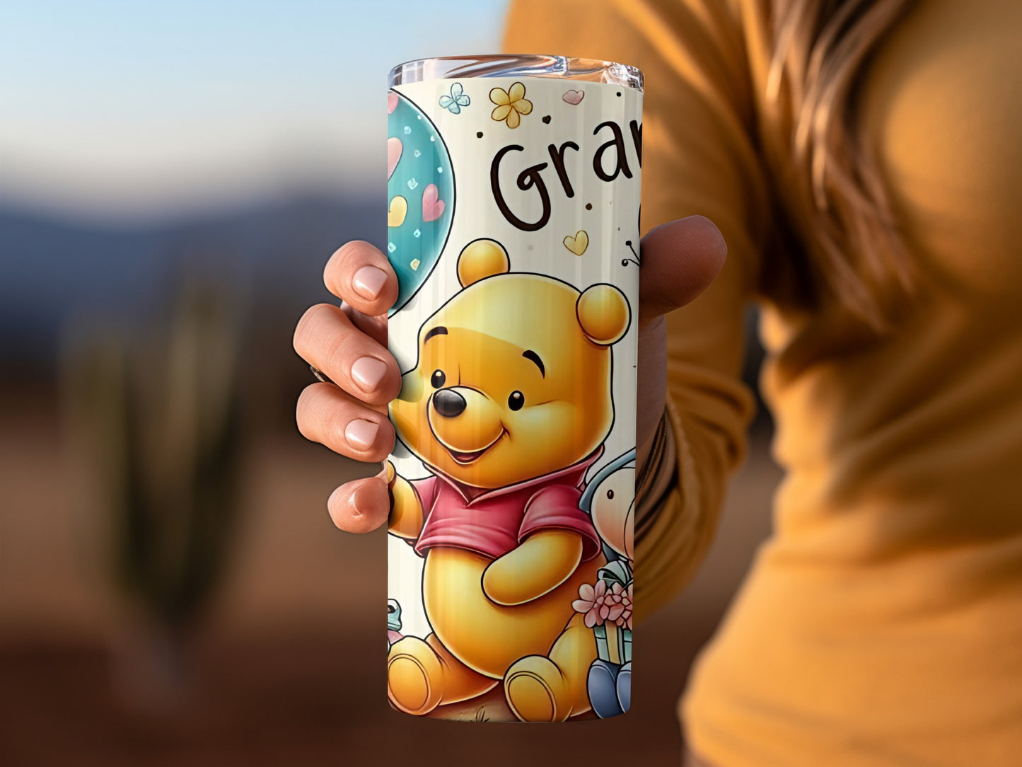 Winnie the Pooh Tigger Eeyore Grandma with a Balloon Tumblers