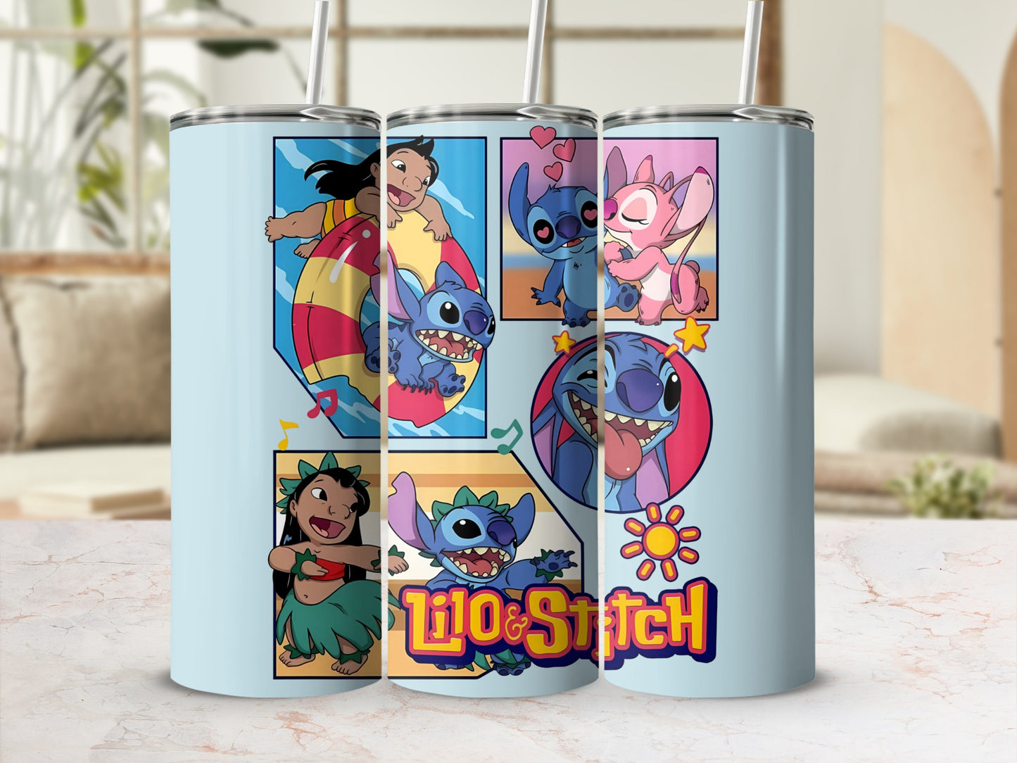 Cute Lilo and Stitch Characters Illustrated Tumbler