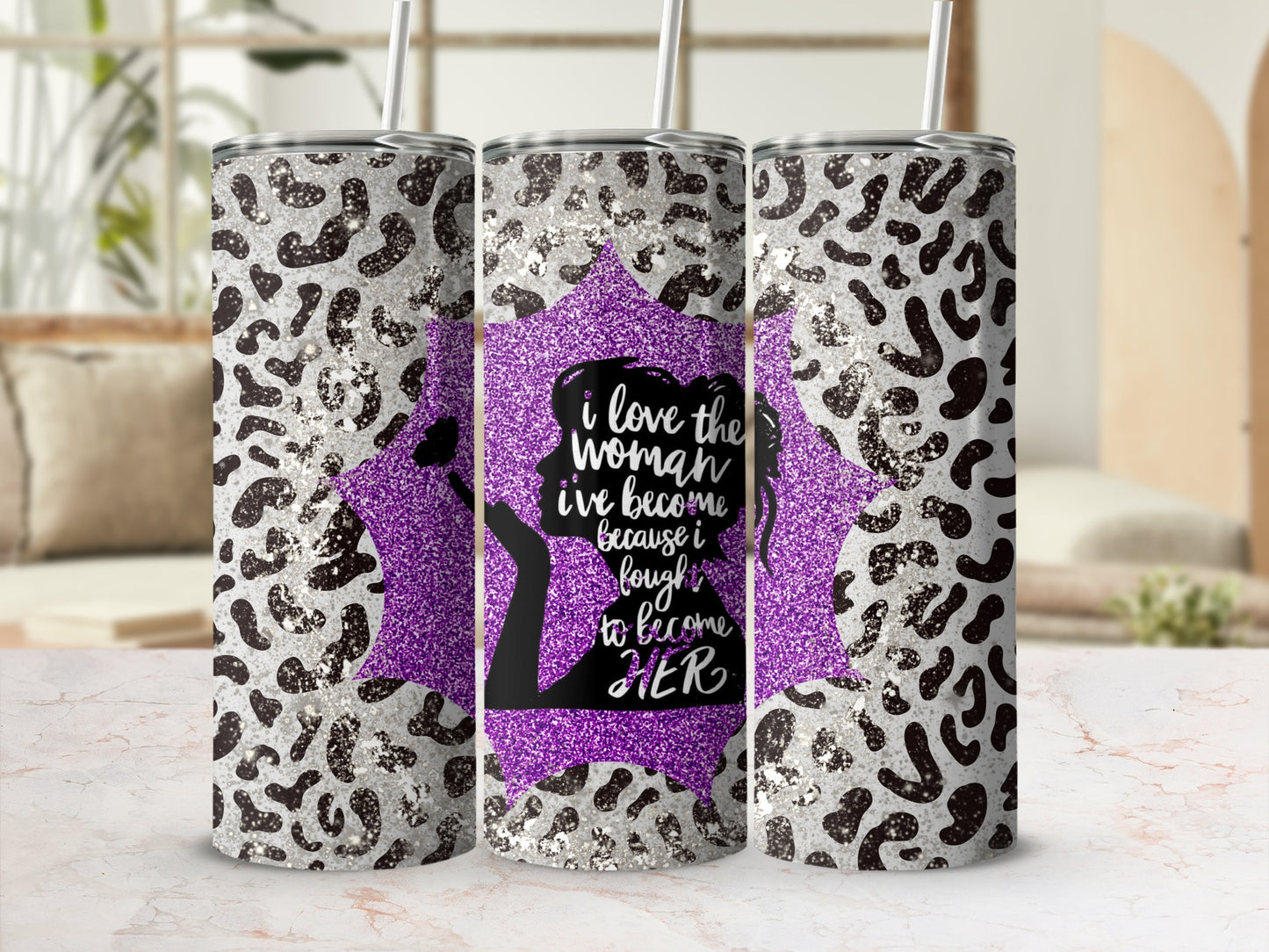 Love the Woman I've Become Purple Tall Skinny Tumbler
