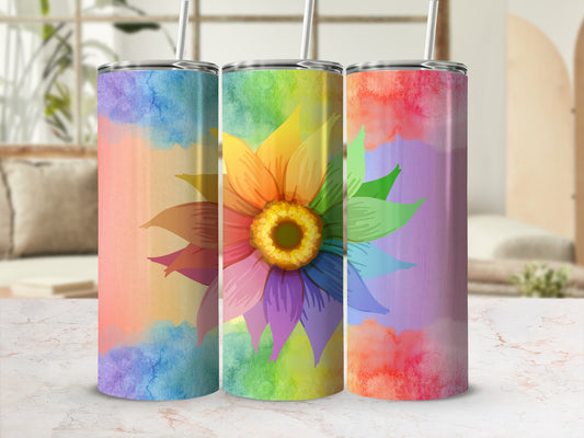 Colorful Rainbow Flower Print Stainless Steel Tumbler